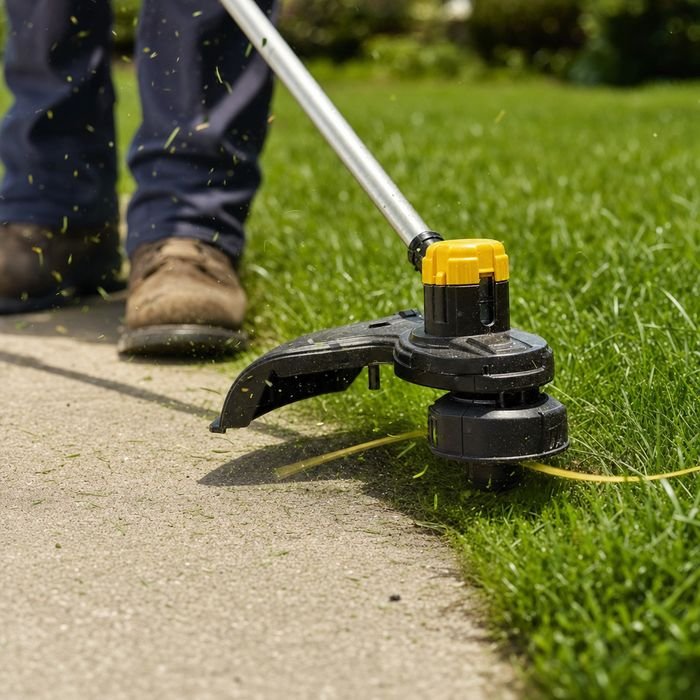 String trimmer edging along the grass